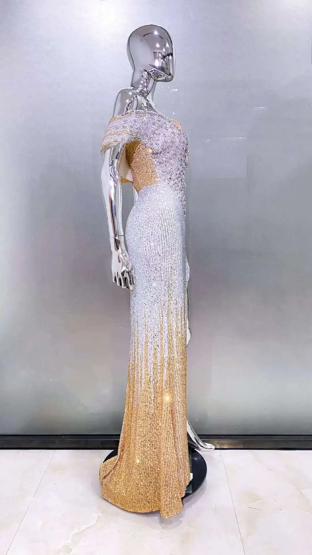 LEOSOXS 2025 Summer Details Sequins Long Maxi Dress Short Sleeves Cut Out Hollow High Slit Bodycon Cocktail Party Evening Gowns