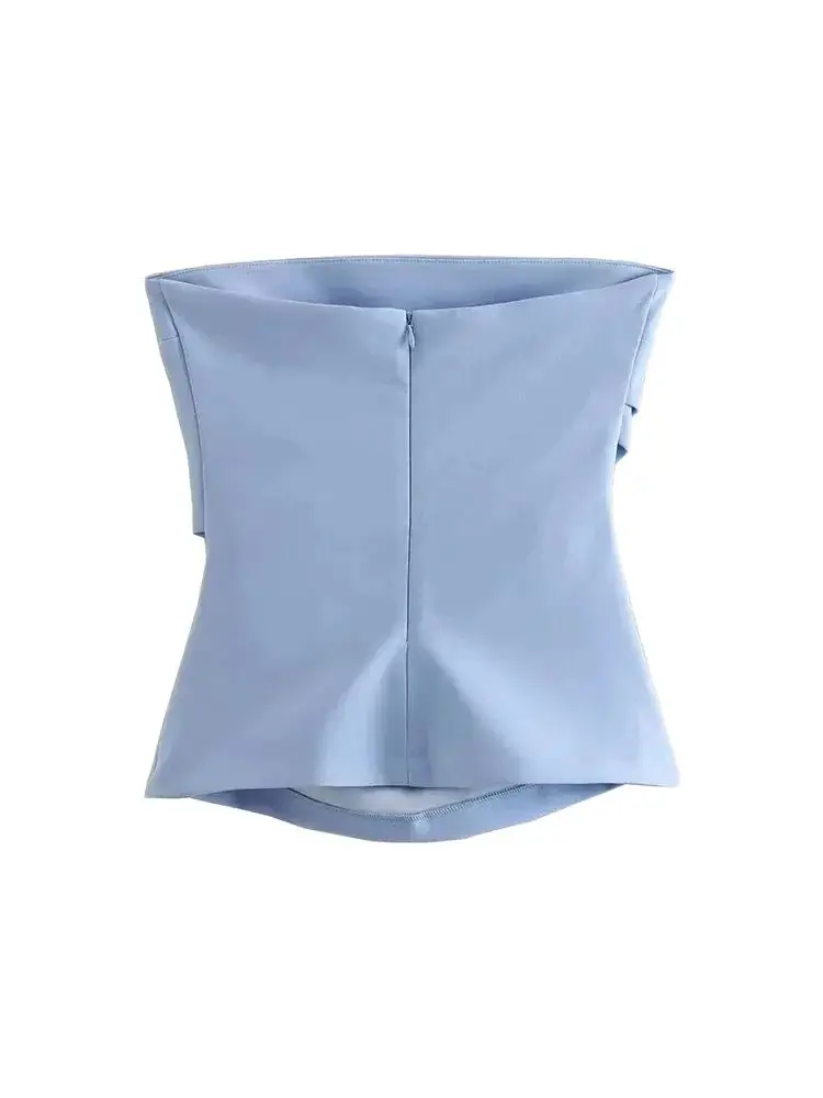 Strapless Draped Bustier Tops for Women, Straight Neck, Back Zipper, Female Camis, Fashion