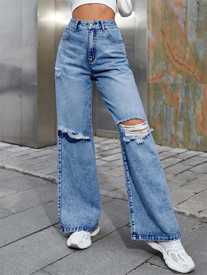 Streetwear Straight Jeans Spring Clothing Women 2026 High Waist Ripped Denim Trousers Female Retro Casual Jean Pants Basic Jeans