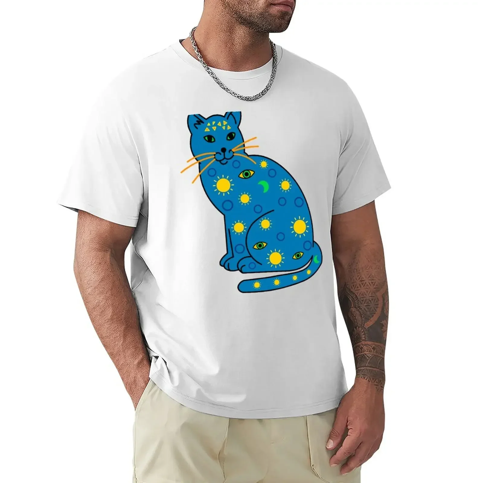 

Lucky Blue Cat T-Shirt cotton graphic tees anime t shirts Men's cotton t-shirt