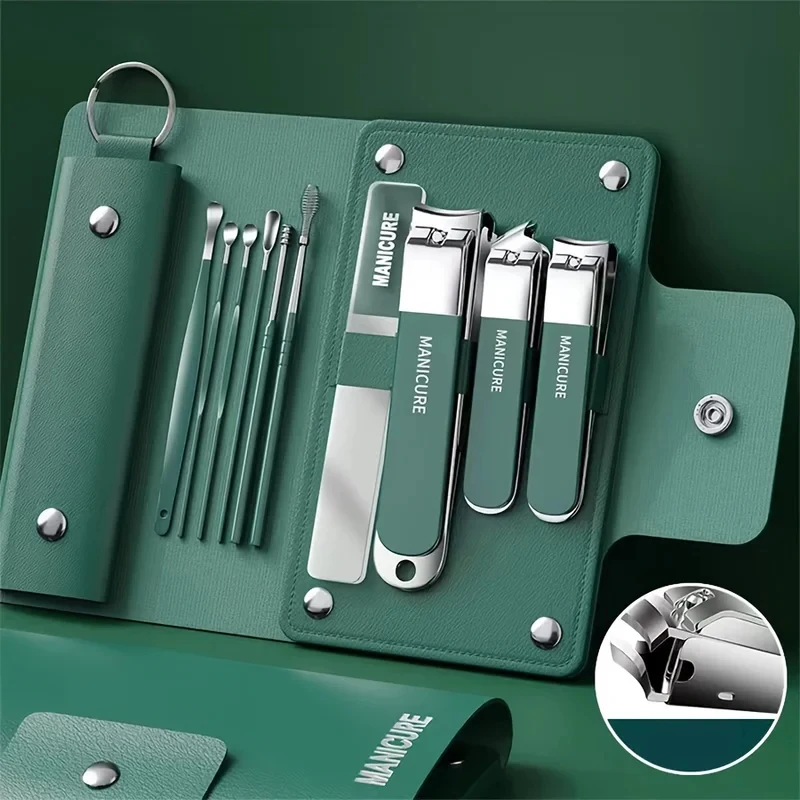 10-Piece Stainless Steel Manicure Pedicure Kit, Travel-Friendly Professional Nail Clippers Grooming Set with Ear Pick