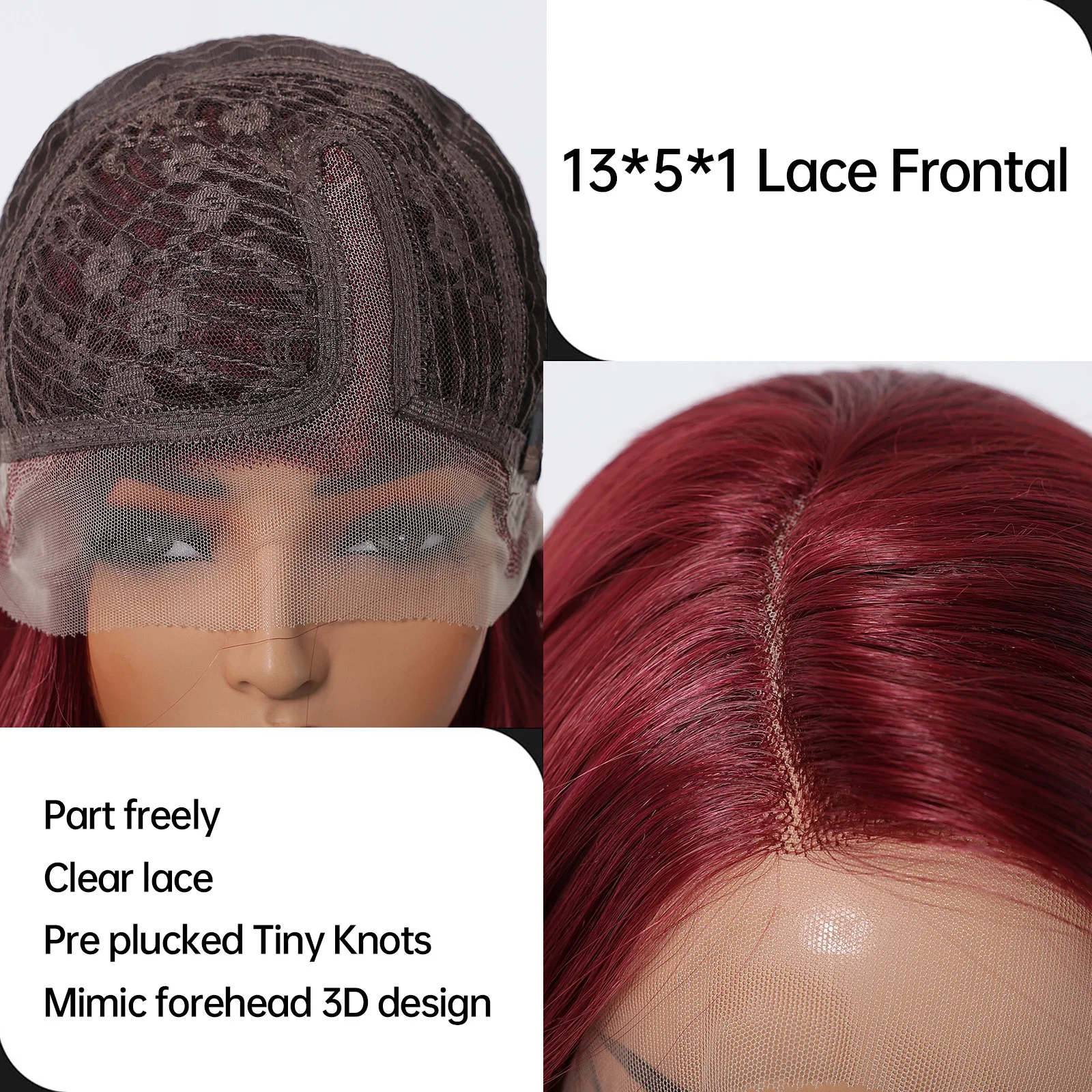 HAIRCUBE الأحمر مستقيم الدانتيل الجبهة بيروكات صناعية للنساء نوبل طويل أنيق الباروكات الشعر اليومي حفلة مقاومة للحرارة الشعر الطبيعي