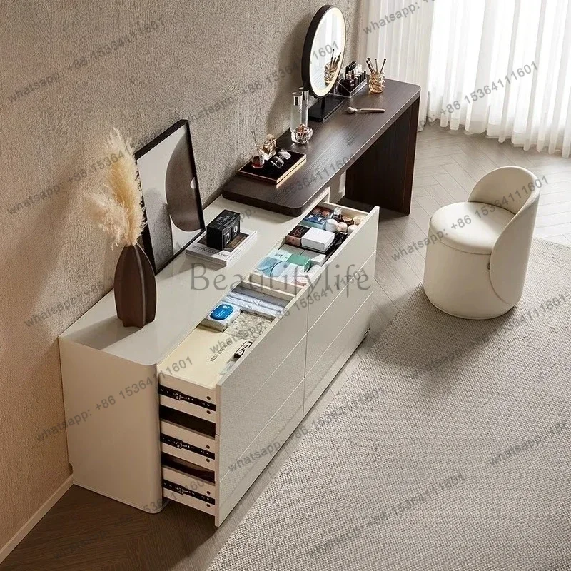 Modern White Vanity Desk With Light Mirror With Seat Retractable Makeup Makeup Desk Number Of Drawers
