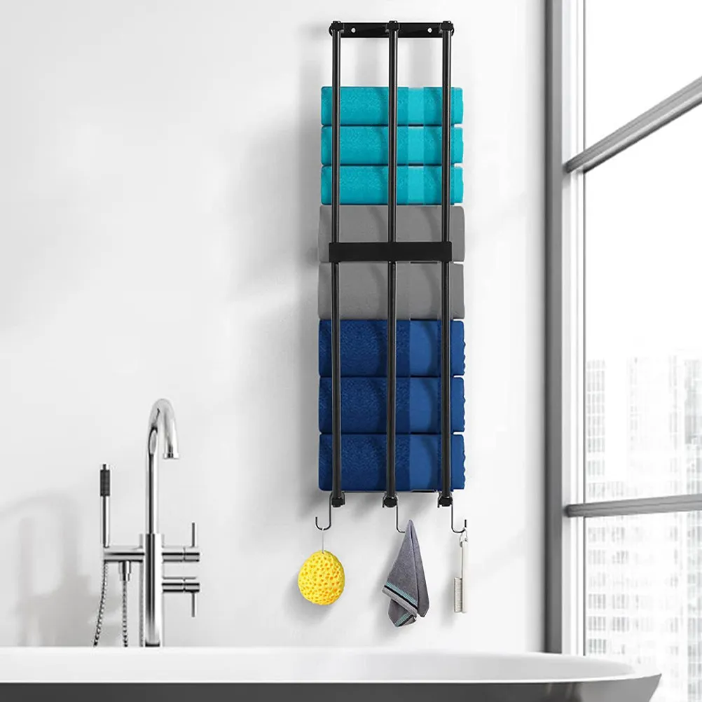 

Stainless Steel Towel Rack 3 Tube Wall Mounted Bathroom ganizer Black Simple Design Space Saving Storage Holder for Bath Towels