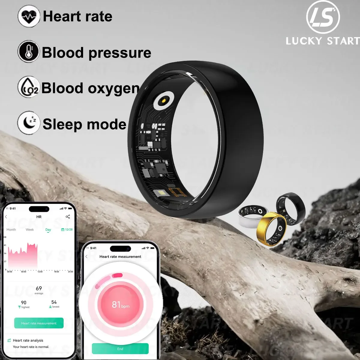 2025 Smart Ring Heren Dames Multi-sportmodi Lichaamstemperatuur Gezondheid en slaapmonitor Stalen sportring voor Xiaomi Samsung-telefoon