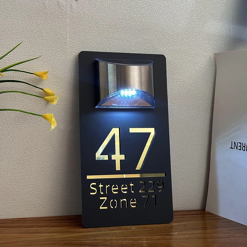 Personalized Exterior lights House Number Sign LED Solar House Sign Custom 3D Laser Cutting Street Family Name Door Sign image 6