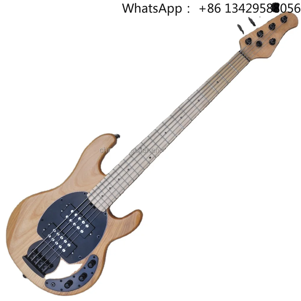 Flyoung 5 Strings Electric Bass Guitar Ash Body Bass Black Hardwares Musical Instruments