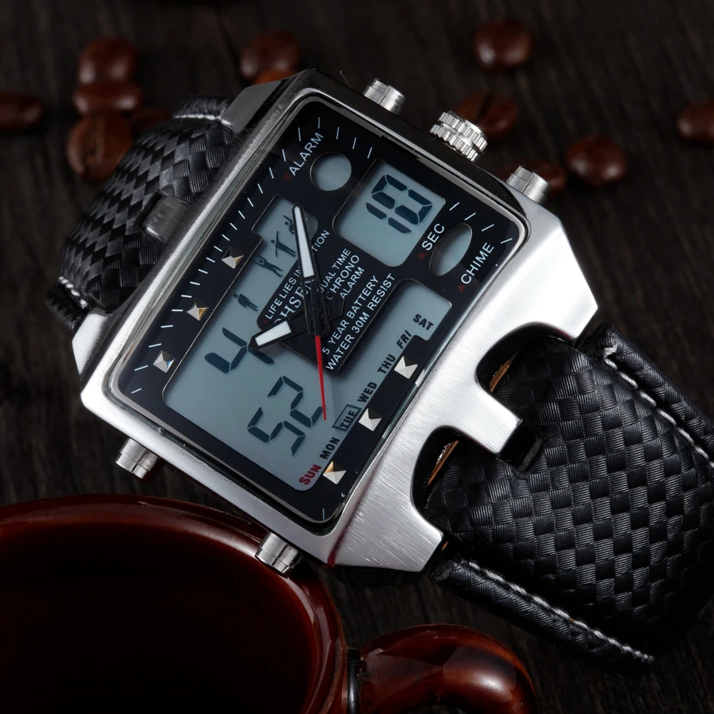 OHSEN Fashion Outdoor Sport Watch Men Multifunction 5 Bar Waterproof Black Military Digital Wristwatches Clock Relogio Masculino