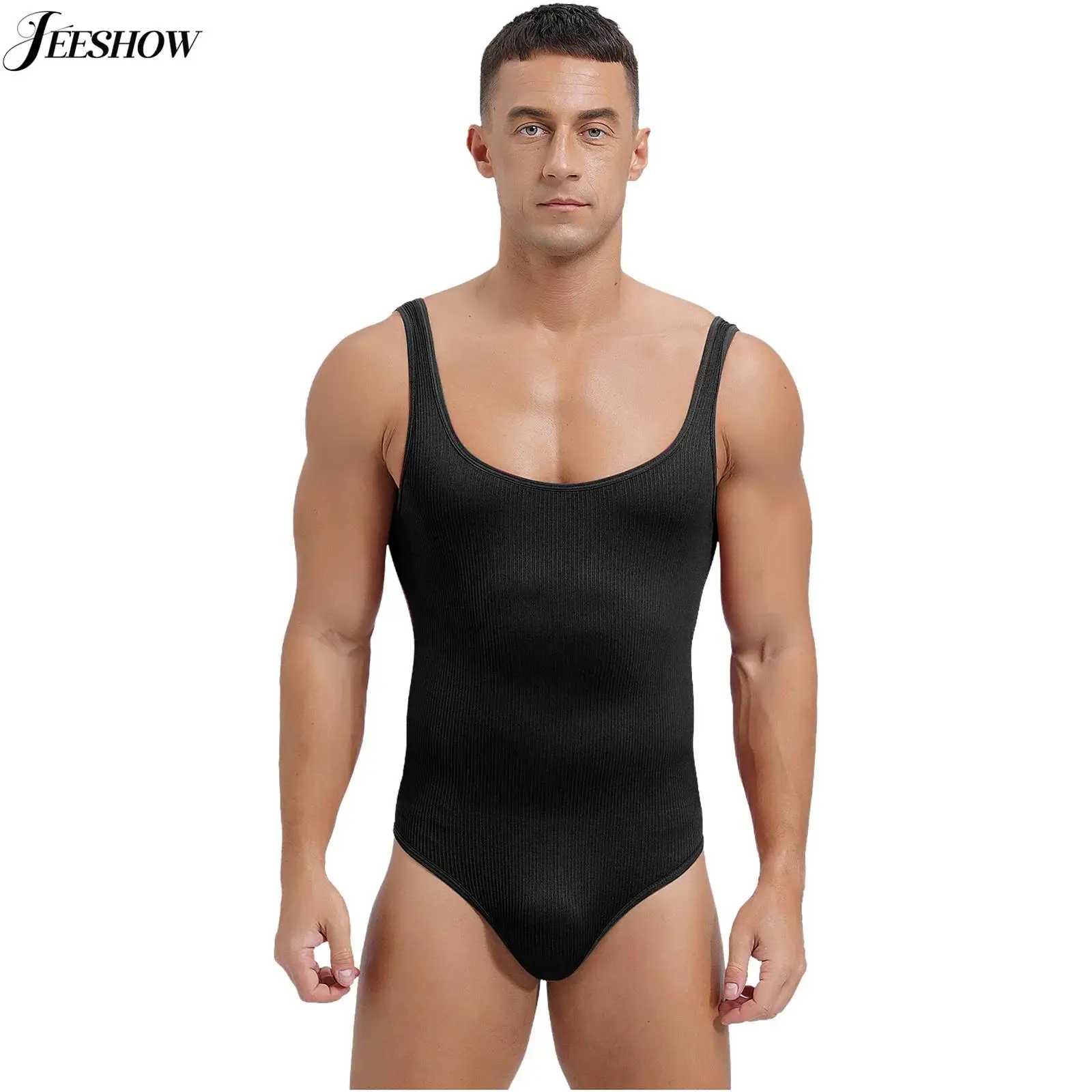 Mens Athletic Bodysuit Tank Tops Solid Square Neck Sleeveless Slim Fit Leotard Undershirts Bodybuilding Yoga Shapewear Jumpsuits