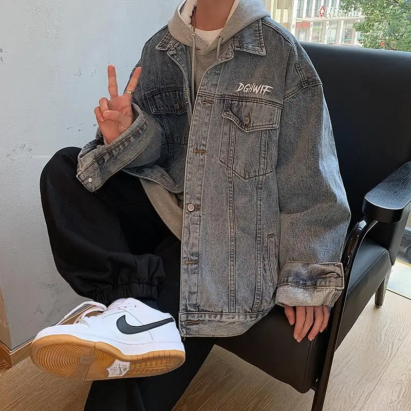 Denim Jacke Mantel Lose Gebraten Straße Baseball Uniform Männer der Jacke Frauen Schmetterling Muster Retro 2022 Neue