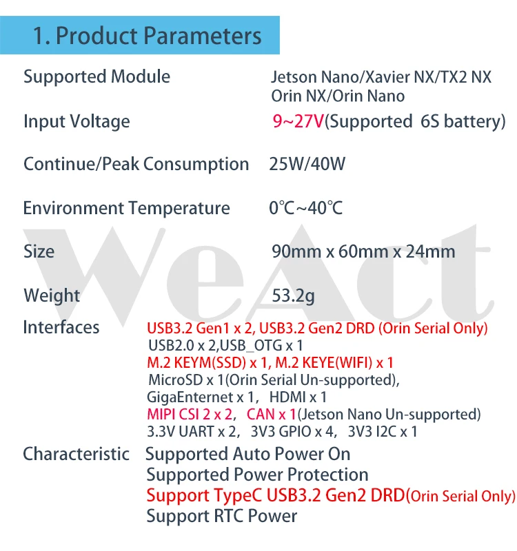 Weact nvidia jetson nano tx2 xavier nx orin träger board motherboard roboter uav – Detail 2
