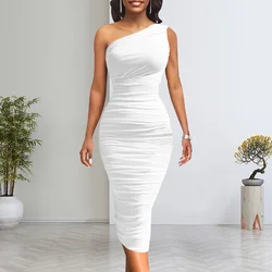 One Shoulder Mesh Party kleid Frauen Kleidung sexy Club rücken frei geraffte figur betonte Kleider vestidos de mujer lässig elegant Midi