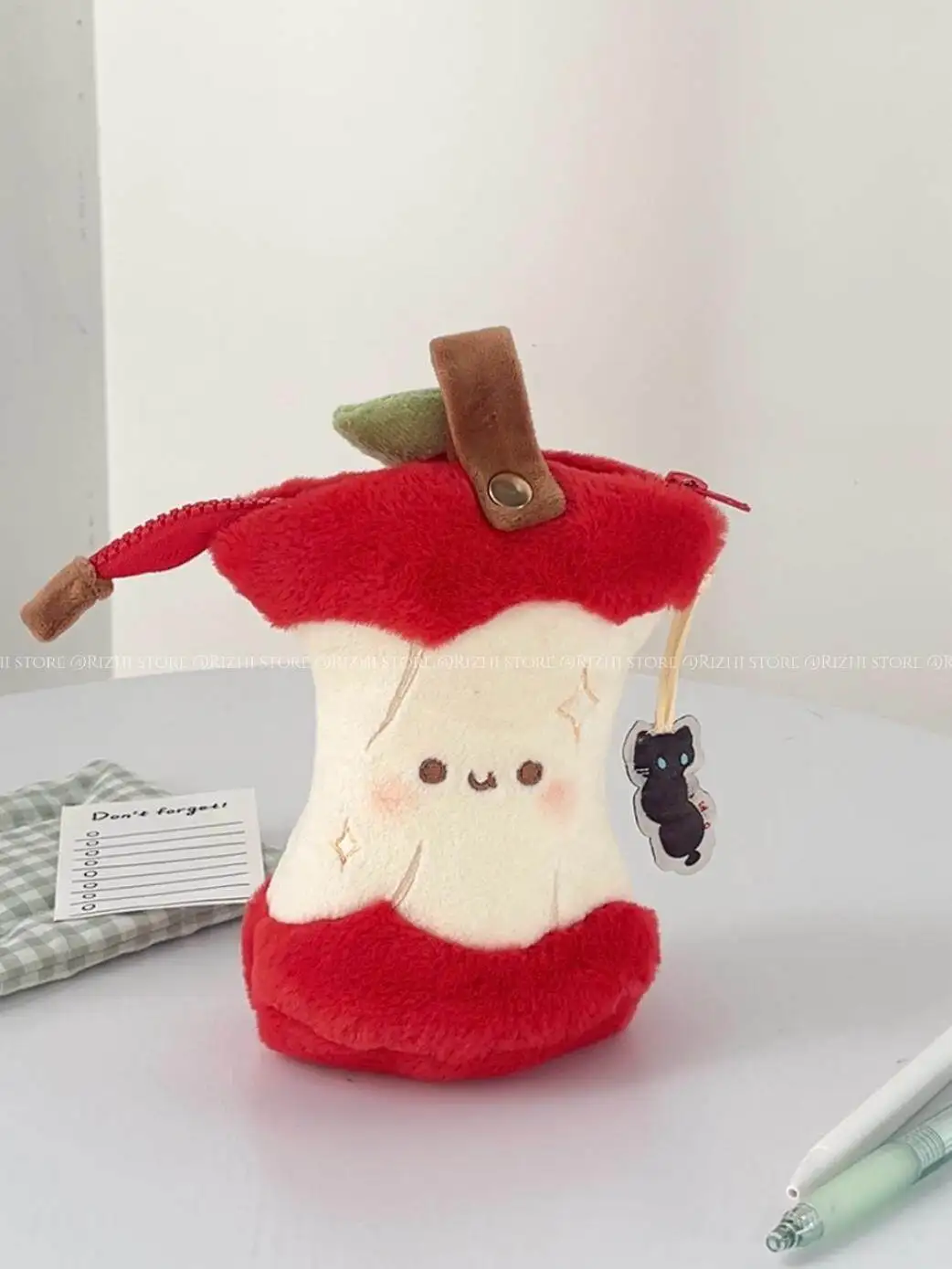 Japanese Red Apple Core Plush Pencil Case Super Fire Cute Pencil Case High Value Niche Student Stationery Bag