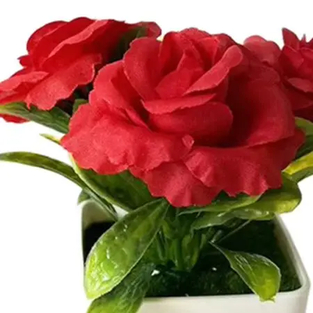 White Square Pot Artificial Plant with Three Lifelike Roses and Natural Looking Greenery for Contemporary For Home Decor