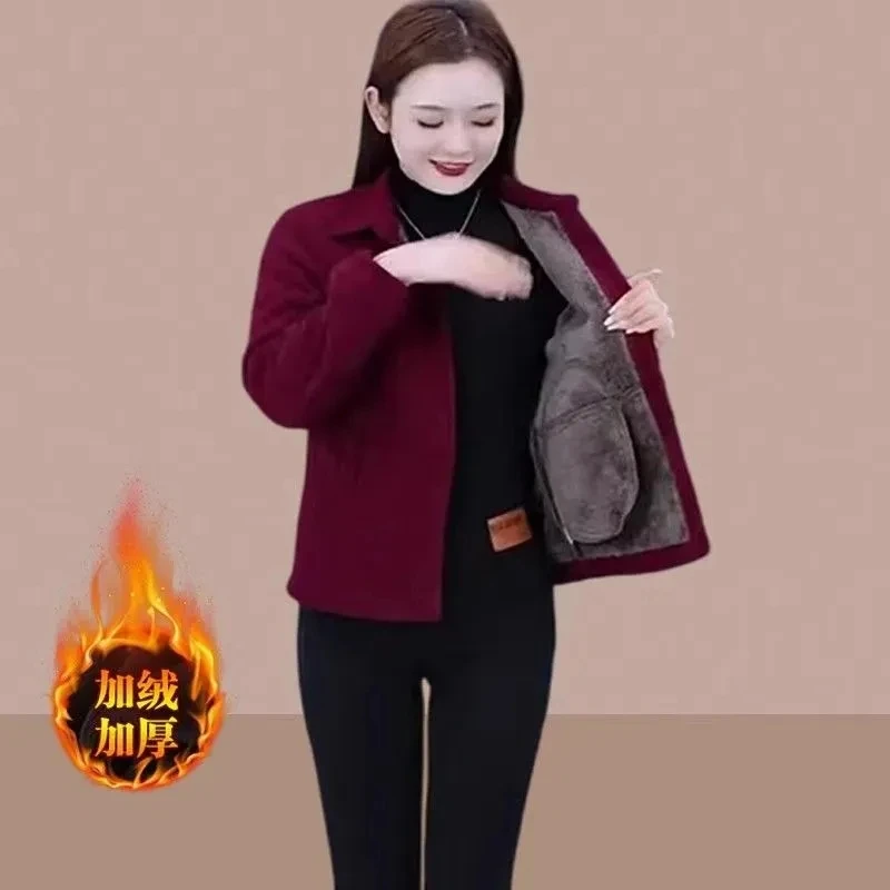 

Parkas Womens Work Fall Flannel Long-Sleeved Appliques Patterned Ethnic French Style Turndown Collar Outcoat Fashionable Commute