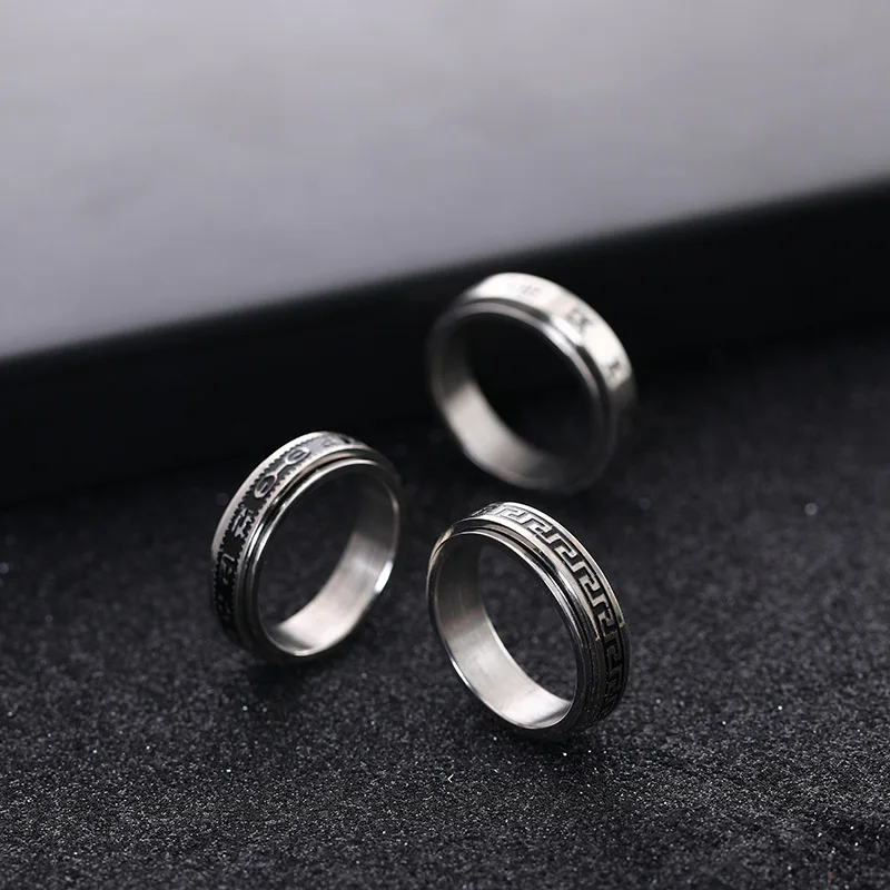 Manufacturer Titanium Steel Ring Does Not Fade Personality Grease Can Turn men's Great Wall Pattern Roman Numerals Stainless Ste