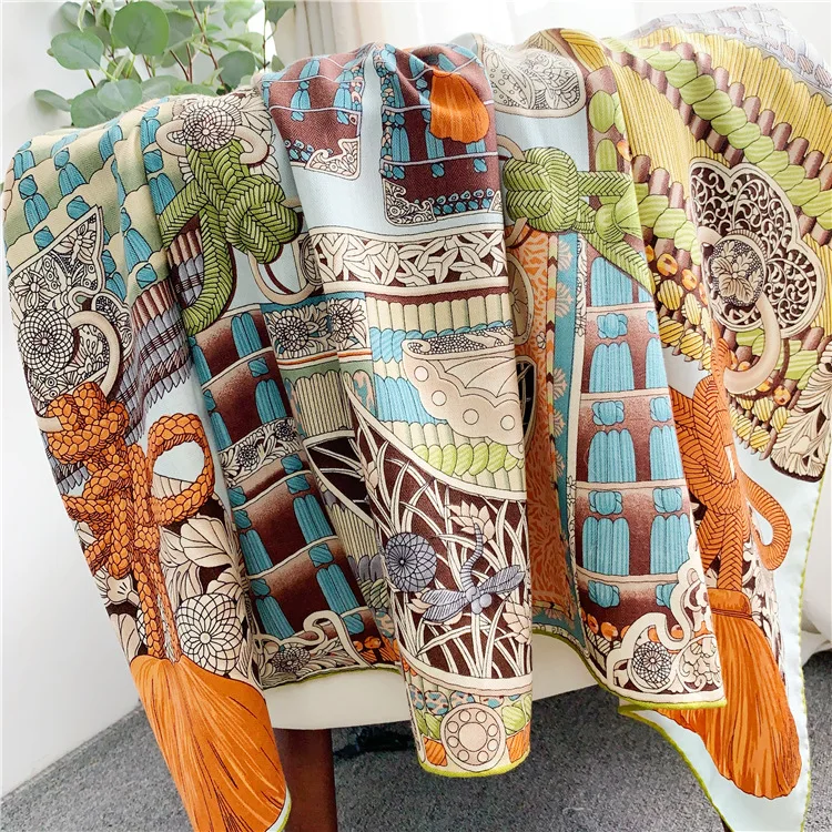 Japanese Vintage Scarfs For Ladies Thick Silk Wool Scarf 140 Hand Rolled Winter Scarves Woman Cape Blanket Wool Shawl