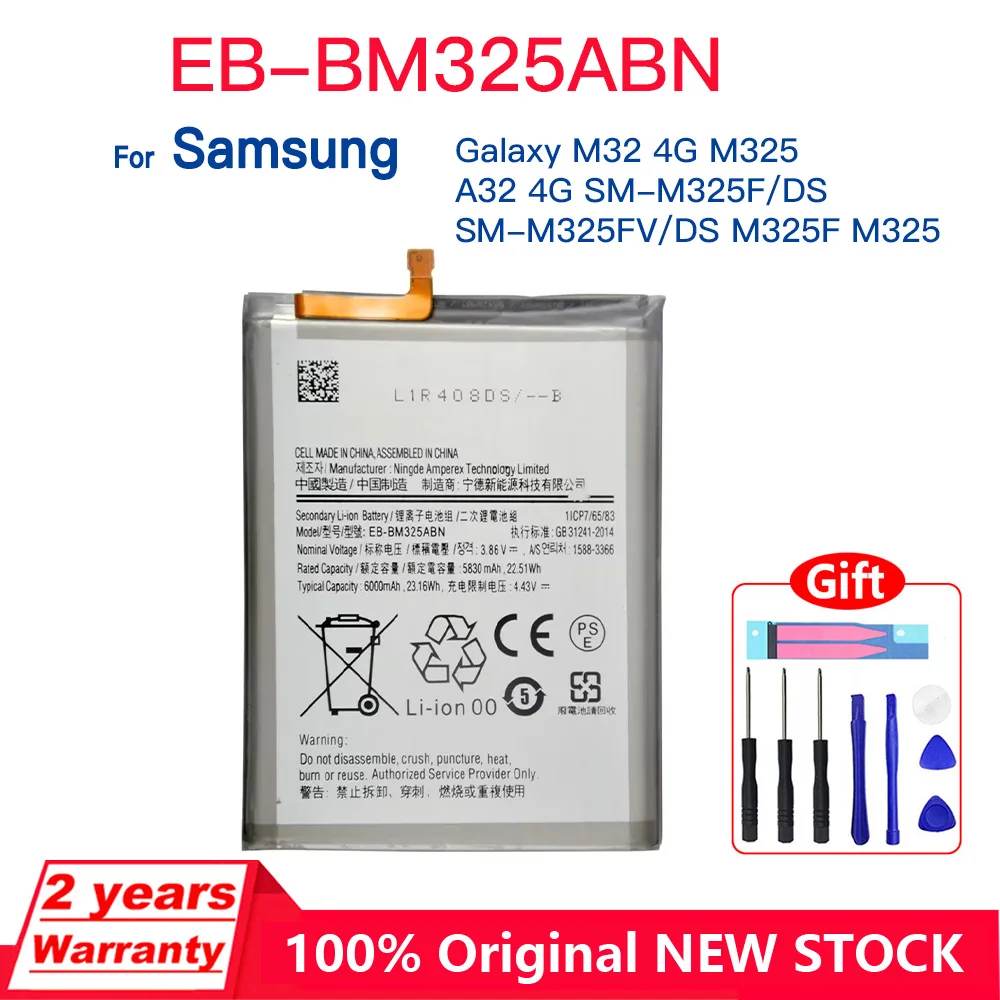 

Genuine New EB-BM325ABN 6000mAh Battery For Samsung Galaxy M32 4G/M325 A32 4G SM-M325F/DS SM-M325FV/DS M325F M325 Batteries