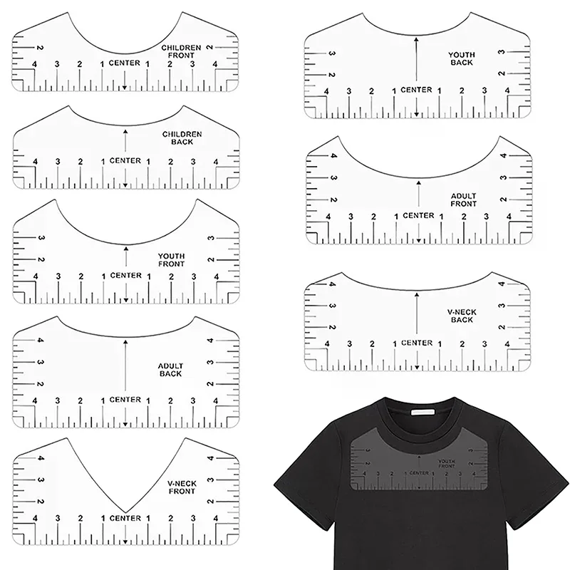 8 pçs t camisa régua guia pvc camiseta régua para centro projetos t camisa ferramenta de alinhamento para adulto juventude criança infantil