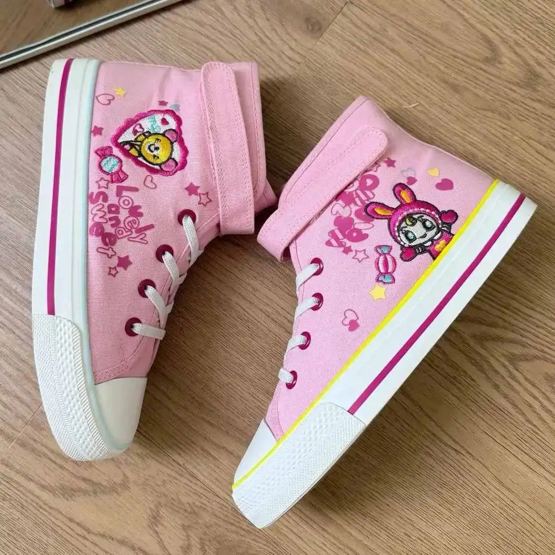 Spring Autumn New All Match Sweet Girl High-top Height Increase Plimsolls Japanese Cartoon Mp Embroidery Cute Pink Canvas Shoes view 4