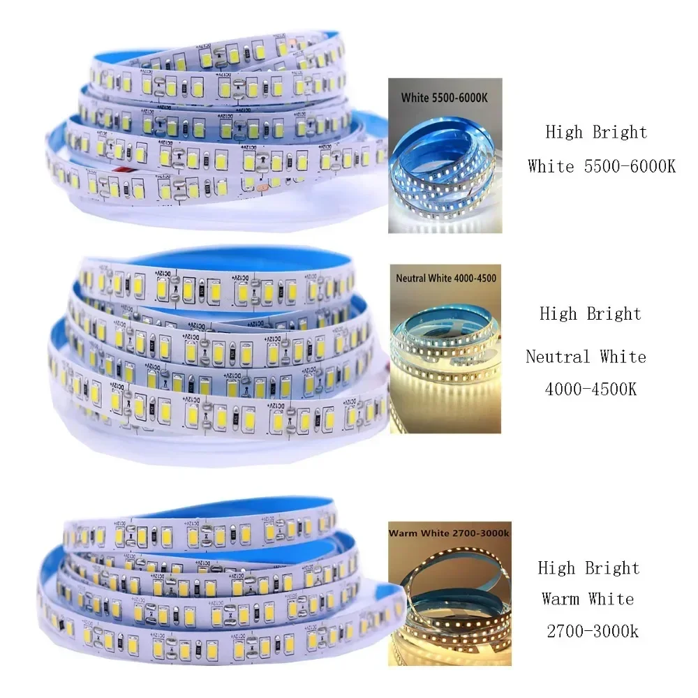 

5M 2835 5V 12V 24V120leds/m 600Leds/5m LED Strip tape lights 4000K Natural White Warm White Flexible Not-Waterproof ip20 ip65