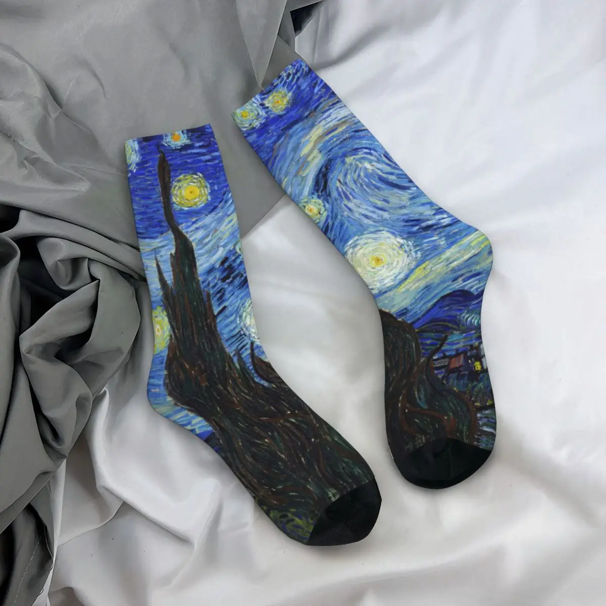 Starry Night Print Stockings Van Gogh Painting Romance Artist Printed Gothic Socks Autumn Anti Skid Socks Men Running Socks