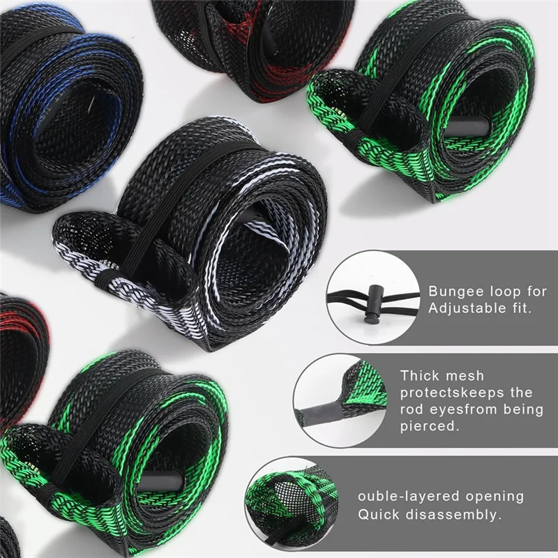 

ABVH-Fishing Rod Sleeves Socks Fishing Rod Cover Scalable Braided Mesh Rod Sleeve With Lanyard Fishing Accessories