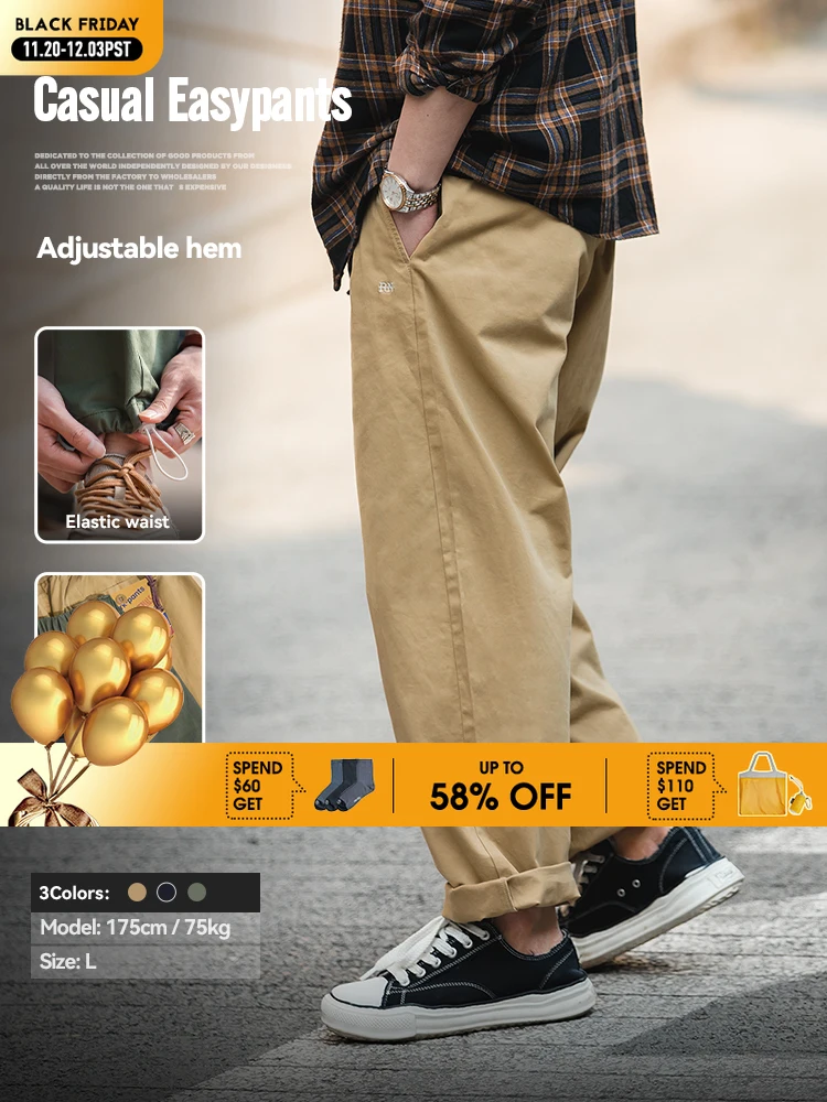 

Maden Easy Cargo Pants for Men Loose Casual Pocket Rope Drawstring Pants Overalls Vintage Man Clothing Straight Trousers