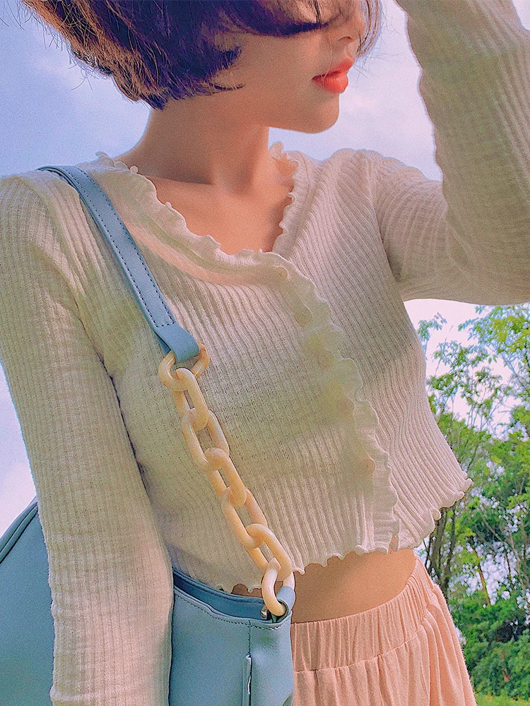 

Yuan Ying Thin Wooden Soft Style Knitted Short Sleeveless Women's Long Sleeve Autumn Sun Protection Air Conditioning Swe...