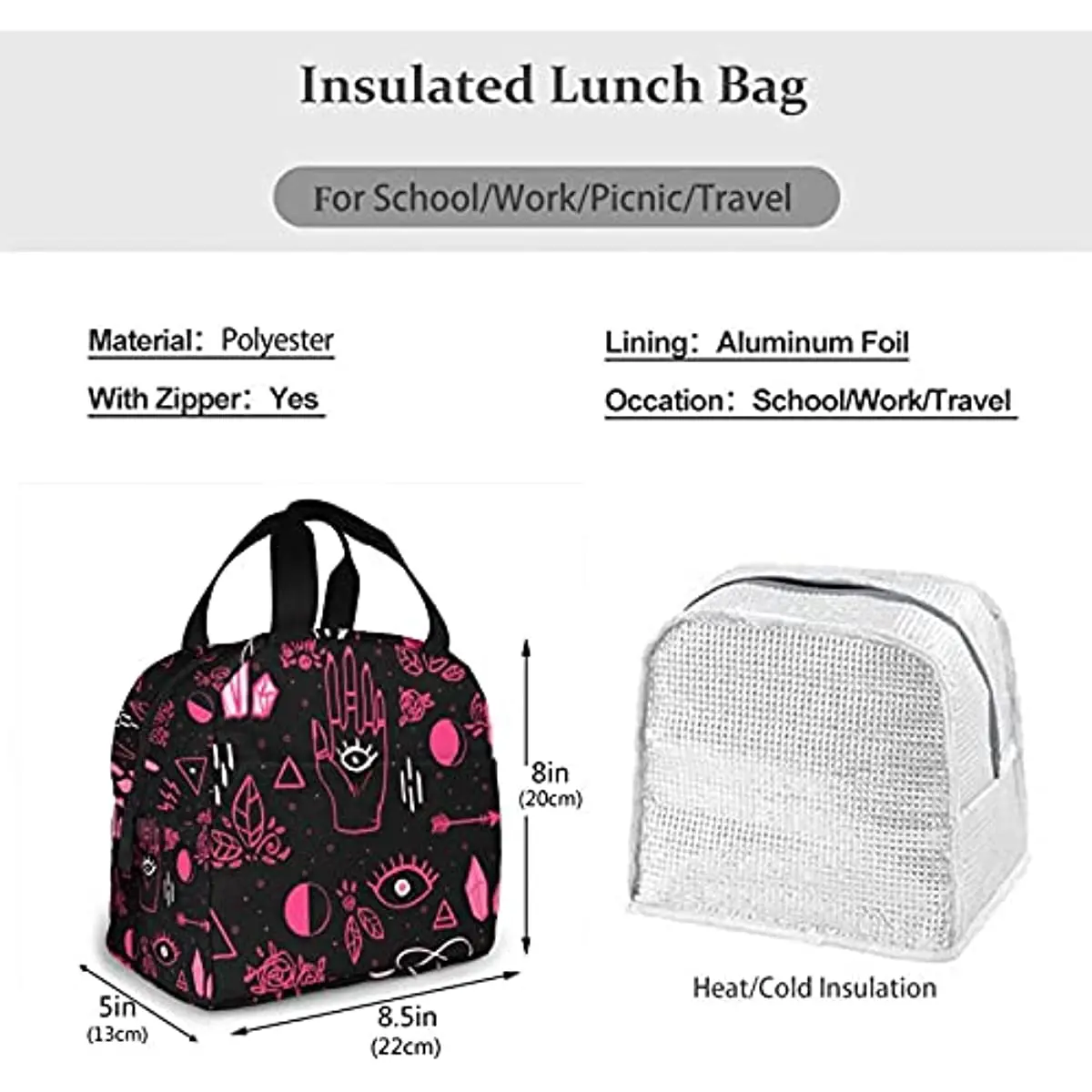 Witch Eyes Insulated Lunch Bag Reusable Lunch Box Cooler Adults Tote Bag for Boys Girls Men Women School Work Office Organizer