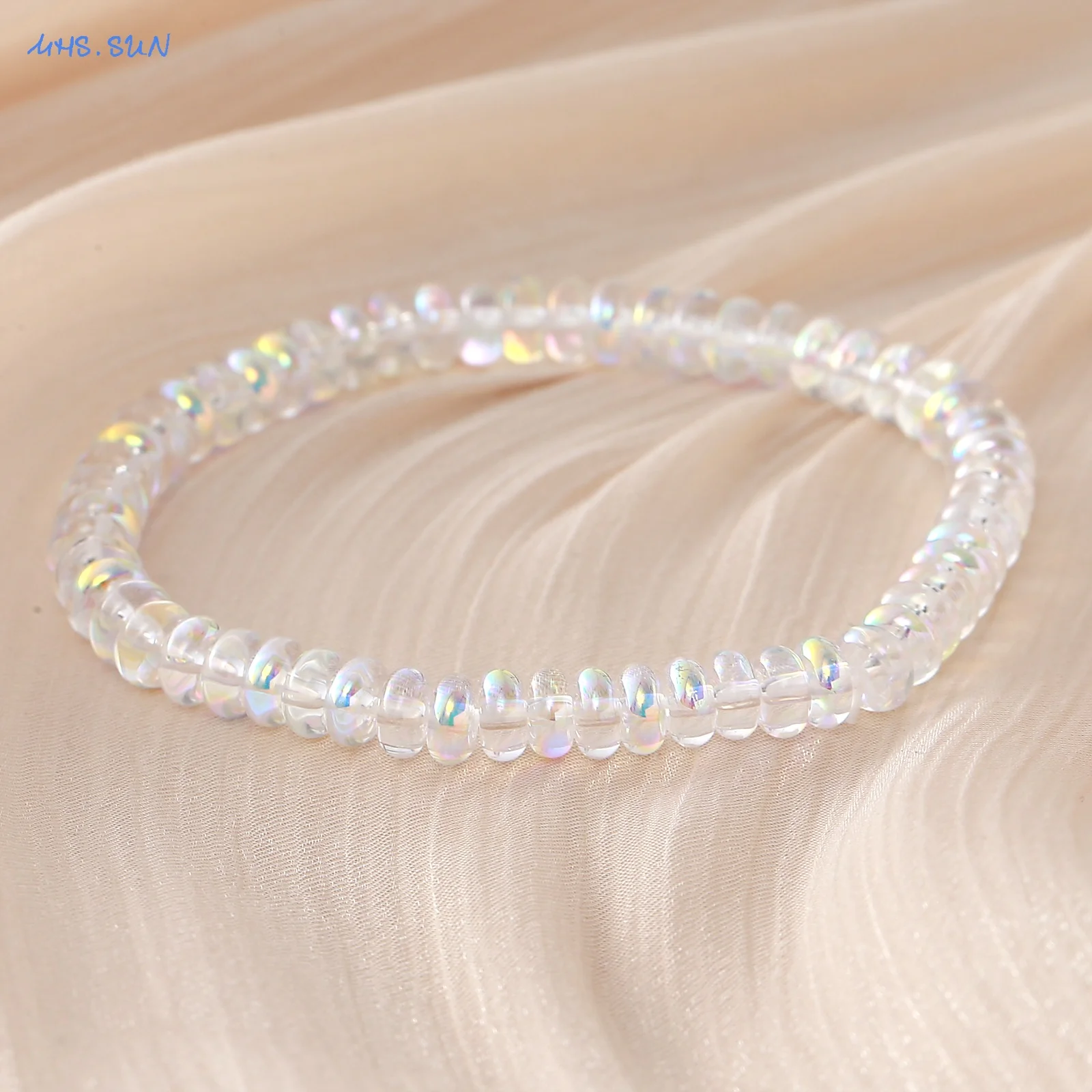 Fashion 3*6mm White Pearlescent Abacus Beads Hand Strung Natural Stone Bracelet Jewelry For Women For Daily And Party Wear