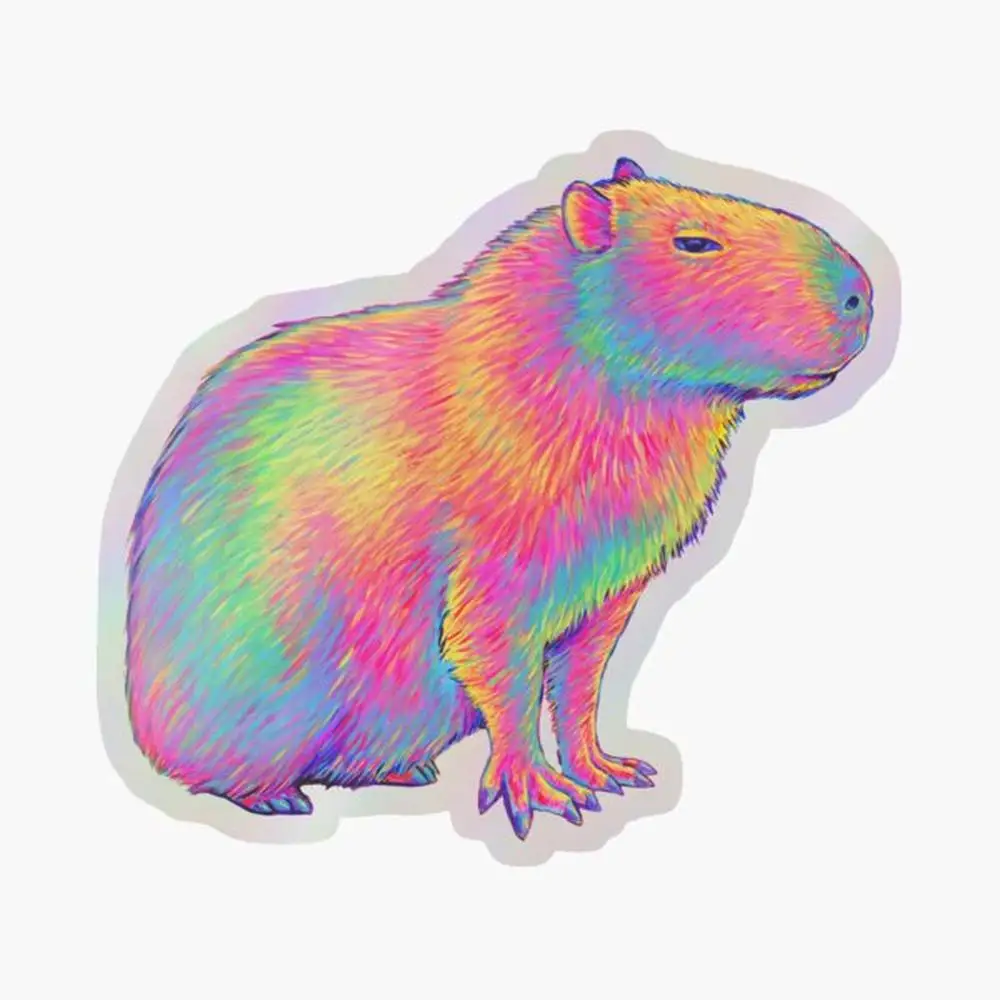 

Chill Capybara Holographic Sticker for Laptop Decor Bedroom Car Cute Cartoon Art Fashionable Public Suitcase