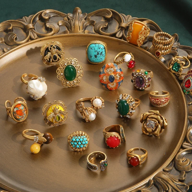 Antique Luxury Designer Red Stone Rings Natural For Woman Round