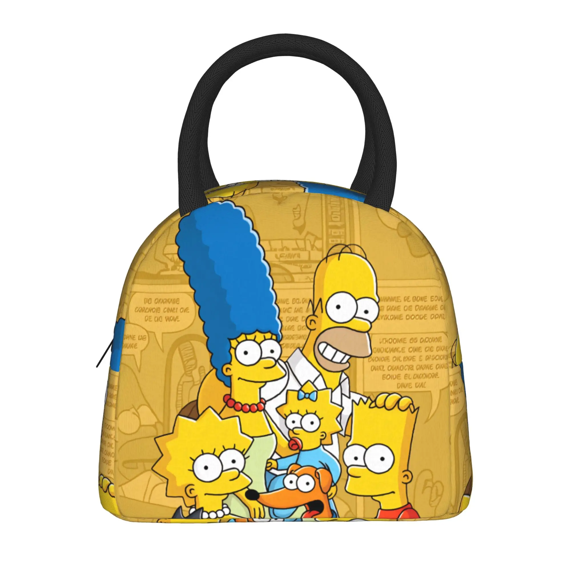Funny S-Simpsons Family Portrait Lunch Bag Aesthetic Lunch Box For Child Convenient Cooler Bag Oxford Designer Tote Food Bags