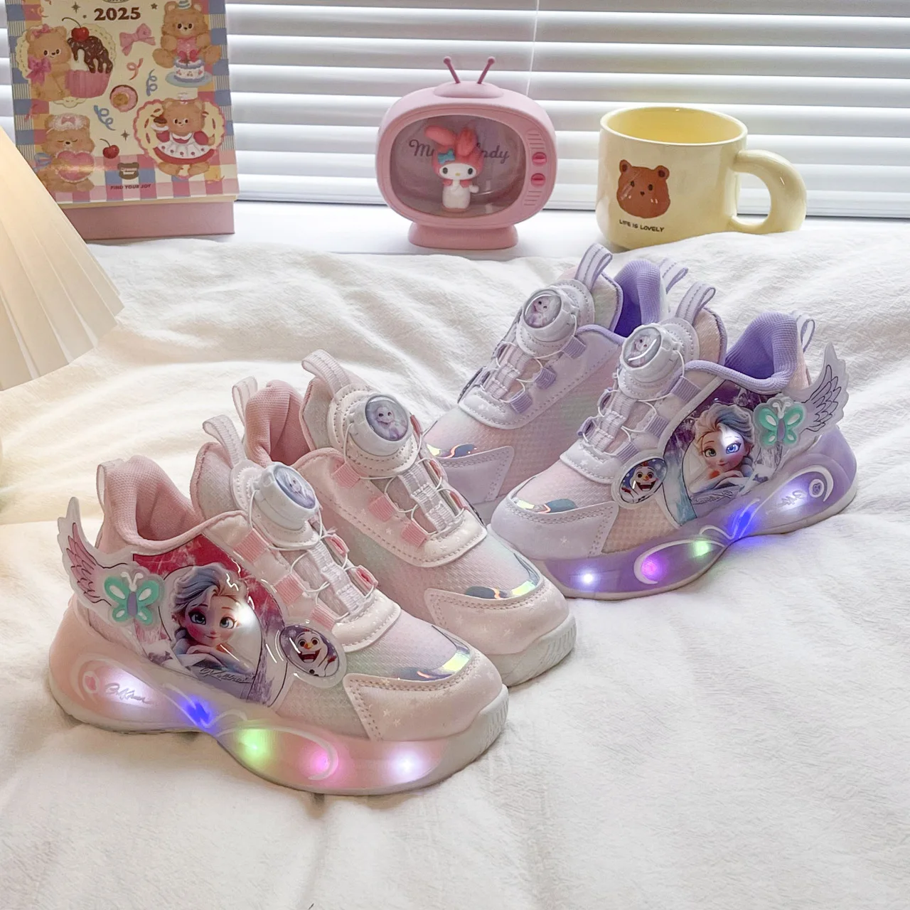 

Kids'Casual Shoes Sneakers Led Light PU Leather Princess Wing Spring Shoes For Girls Anti-slip Purple Pink Shoes Size 26-37