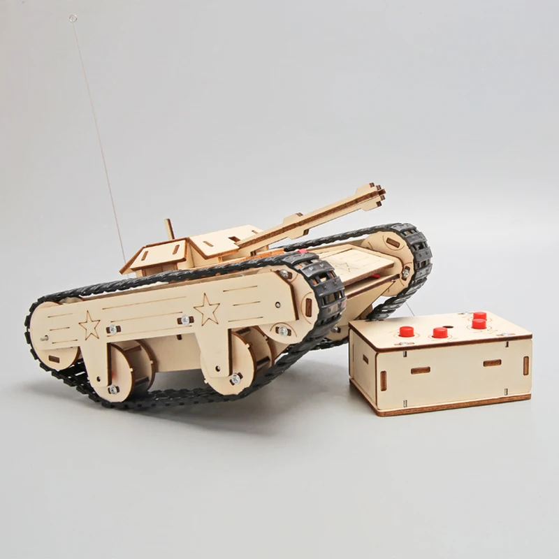 DIY Wooden 3D Puzzle Tank Model Science Kit  Assembly Toys Rc Tank Physics Electronic School Project Scientific Experiment Toys