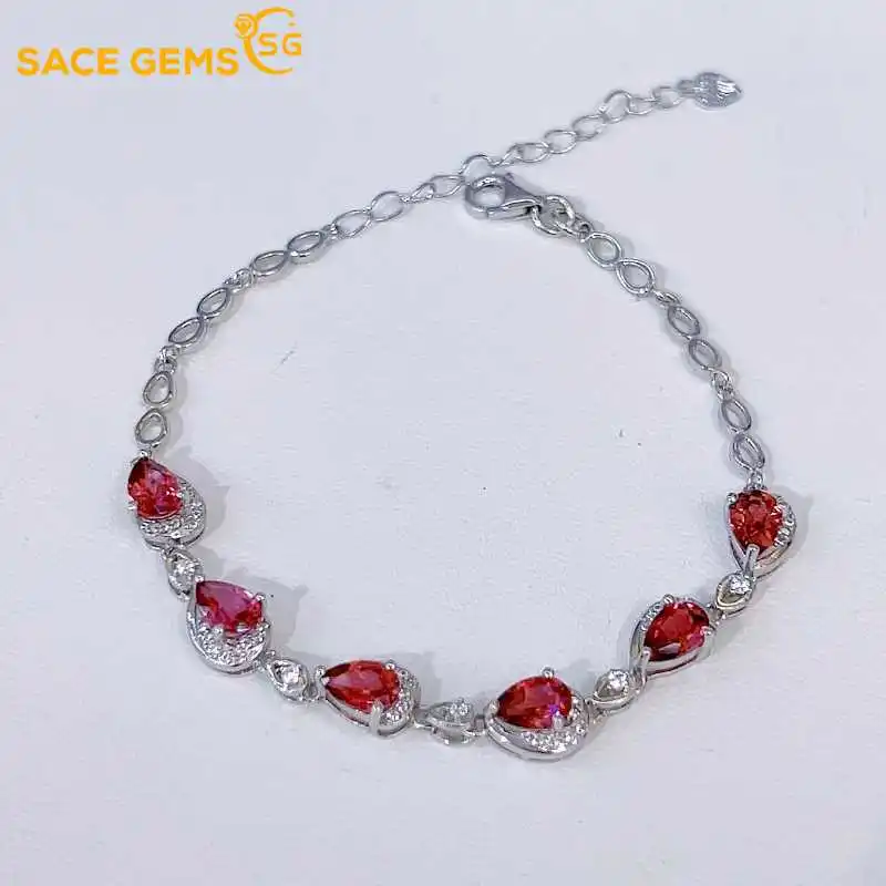 

SACEGEMS New Arrival 925 Sterling Silver 4*6MM Natual Garnet Gemstone Bracelrts for Women Engagement Cocktail Party Fine Jewelry