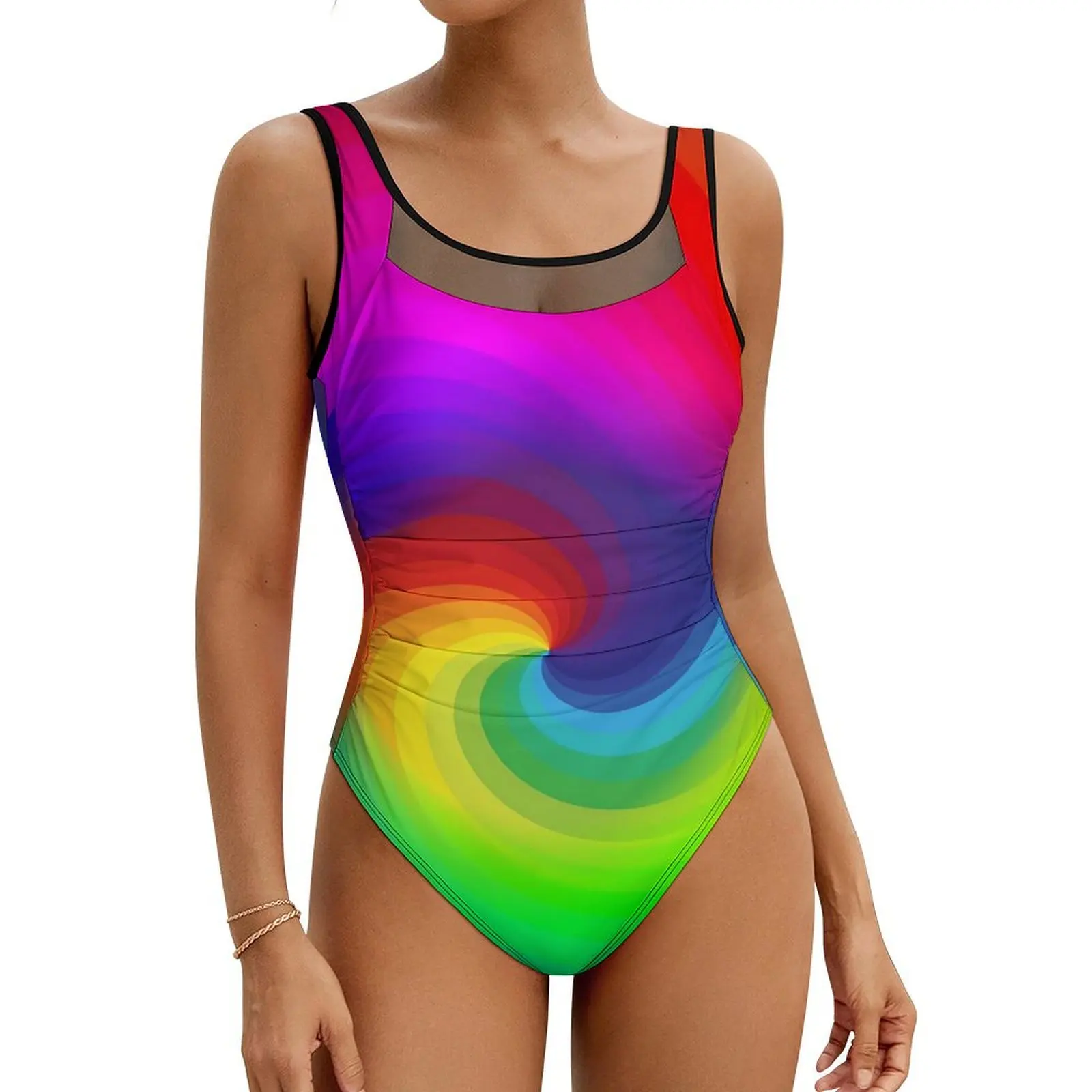 

Rainbow Swirl Art Swimsuit Colorful Tie Dye Swimwear One Piece Holiday Bodysuit Bathing Suits Female Push Up Sexy Beach Outfits