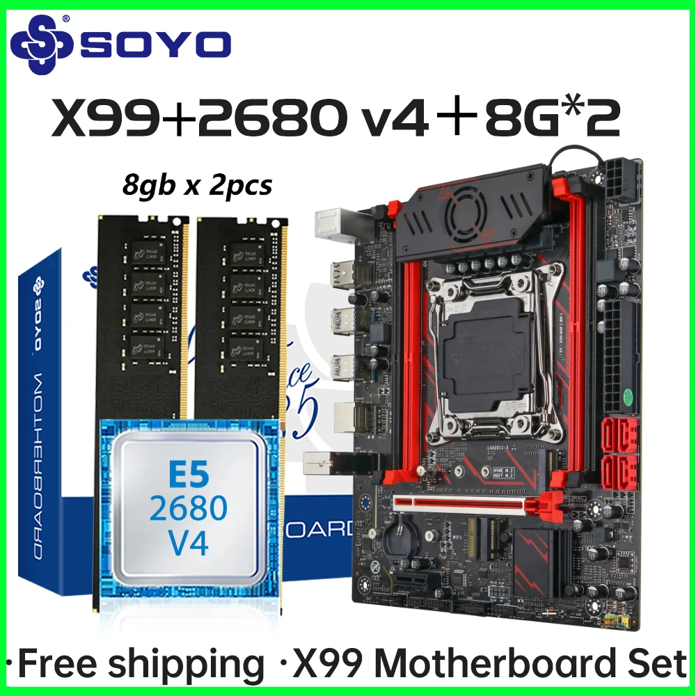 

SOYO X99 C612 Gaming Motherboard Set with Intel Xeon E5 2680 V4 CPU& DDR4 ECC 8G*2 2133MHz RAM M.2 NVME for Desktop PC computer