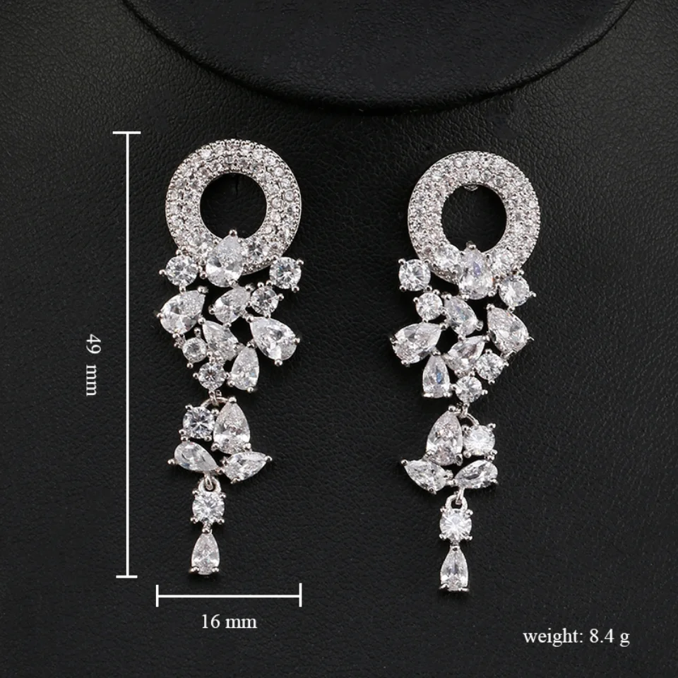 RAKOL Bridal Flower Shape Earring Vintage AAA+Cubic Zircon Micro Paved Crystal Round Wedding Dangle Earrings Jewelry for Women