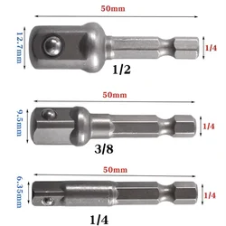 Chrome Vanadium Steel Socket Adapter Set Hex Shank Square Head Drill Bit 1/4
