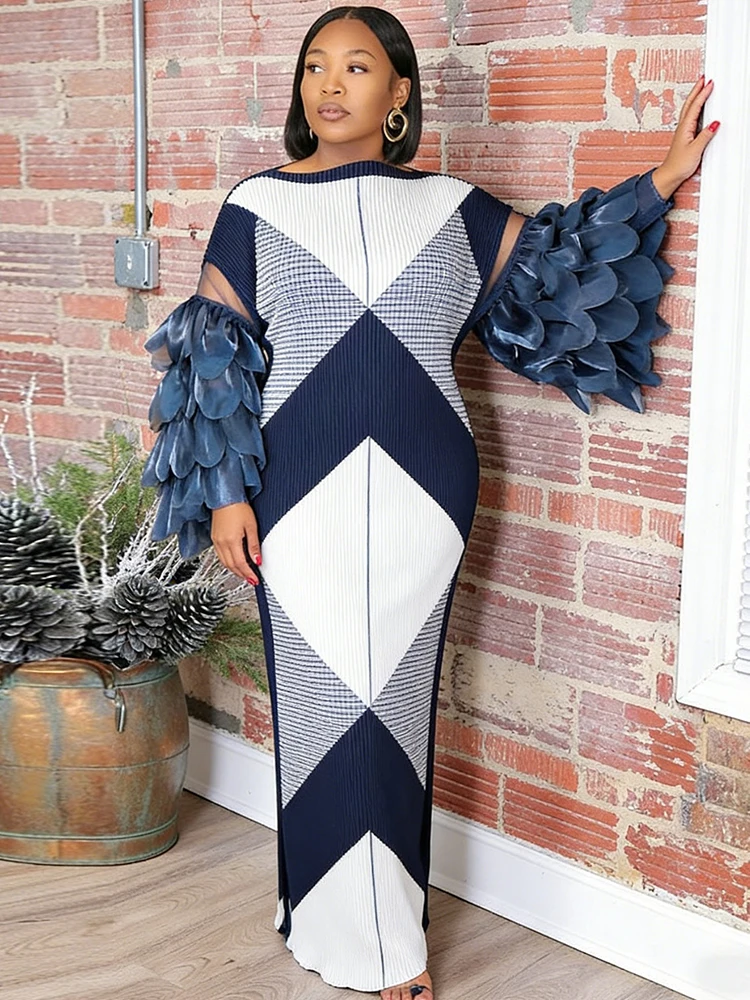 Plus Size Dresses Fashionable Women Abstract Print Long Maxi Dress Elegant Flared Feather Sleeve Flowy Summer Dress view 3
