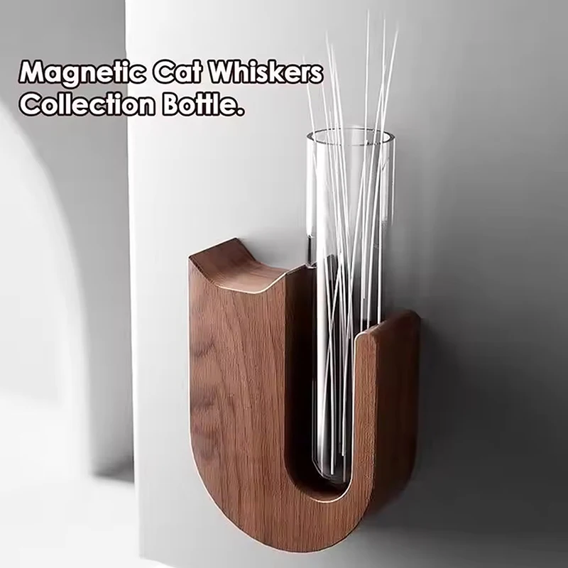 【Schön】Katzenbart-Vase Haustierbart-Vase Kühlschrankmagnet Holz und Glas Tierhaar-Bart-Sammler Haustier-Souvenir Geschenk Wohndekoration