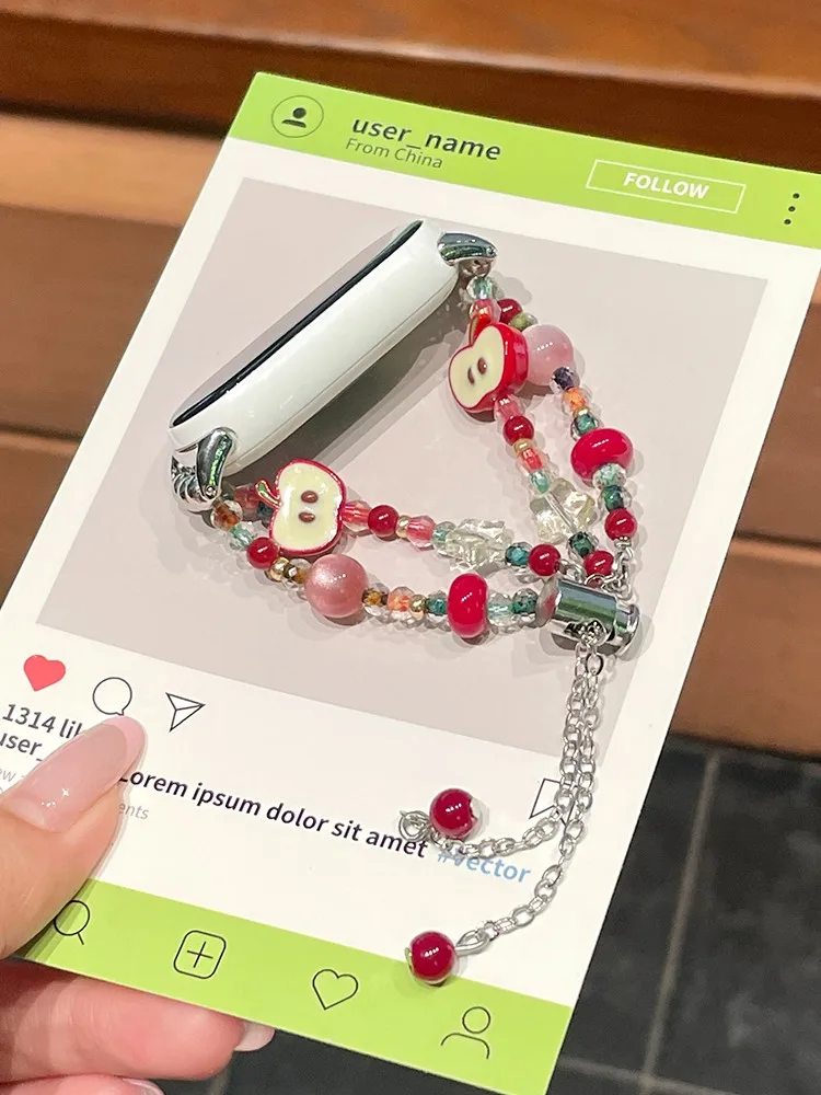 

Red Apple Bead Strap Suitable Xiaomi Band 8Pro/9Pro，For Mi band 3/4/5/6/7，8/8NFC/9/9NFC/10/10NFC，For Redmi Watch5/4/6