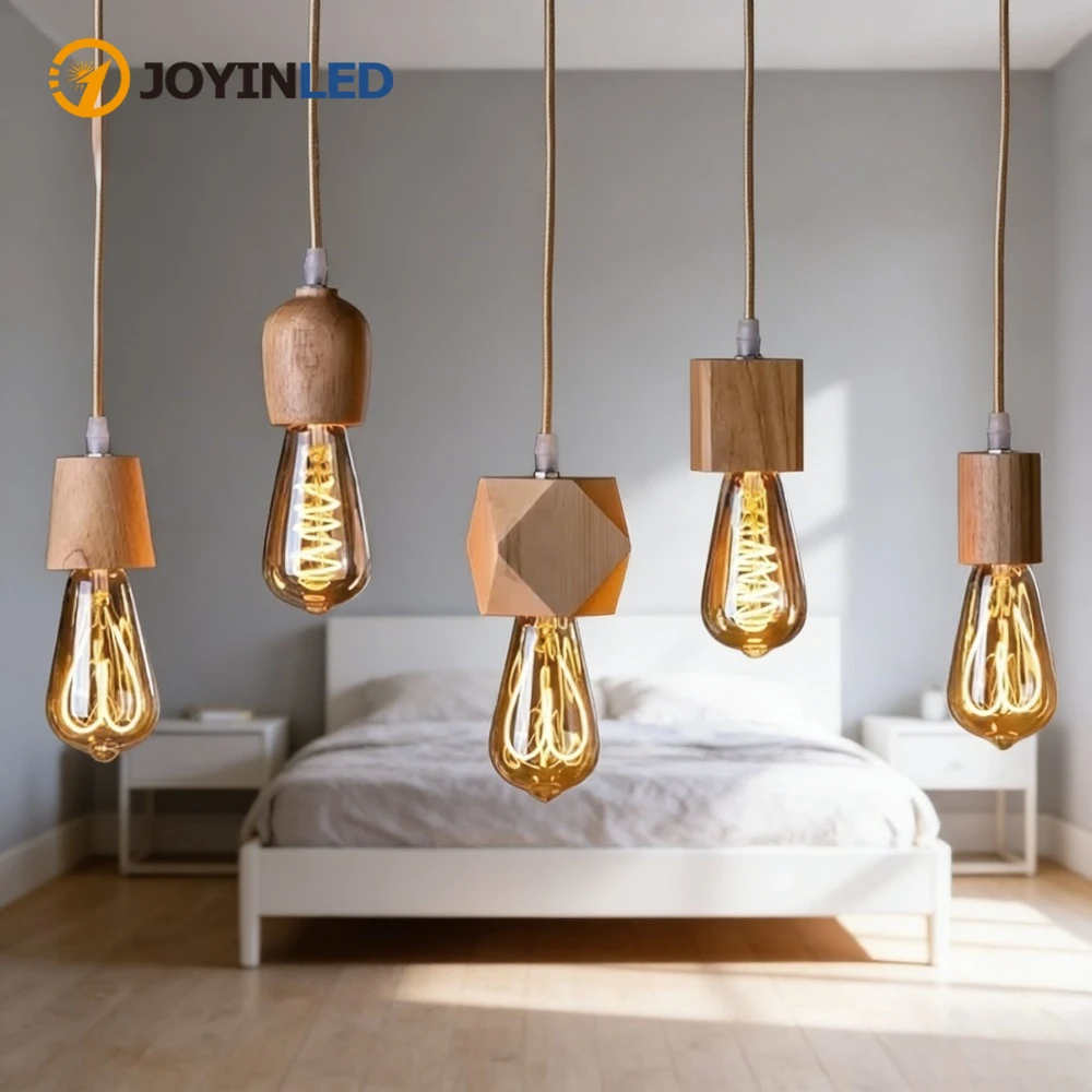 

JOYINLED деревянные подвесные светильники винтажный подвесной светильник E27 домашний декор декоративная люстра для спальни из цельного дерева одинарный налобный светильник