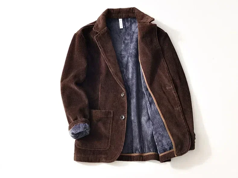 Outono inverno jaquetas para homens vintage comute casual homem blazer veludo velo terno solto quente casaco masculino japonês engrossar roupas
