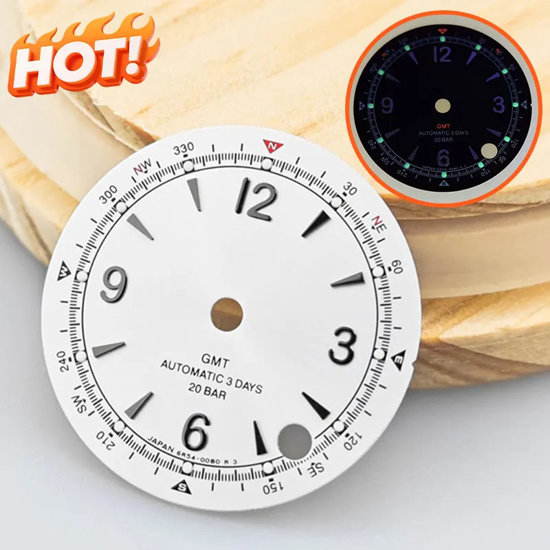 Caja Lume verde de 28,5mm, piezas Mod, esfera de alpinista piloto árabe estéril para NH35/36/4R/6R/7S, herramientas de Esfera luminosa de movimiento automático