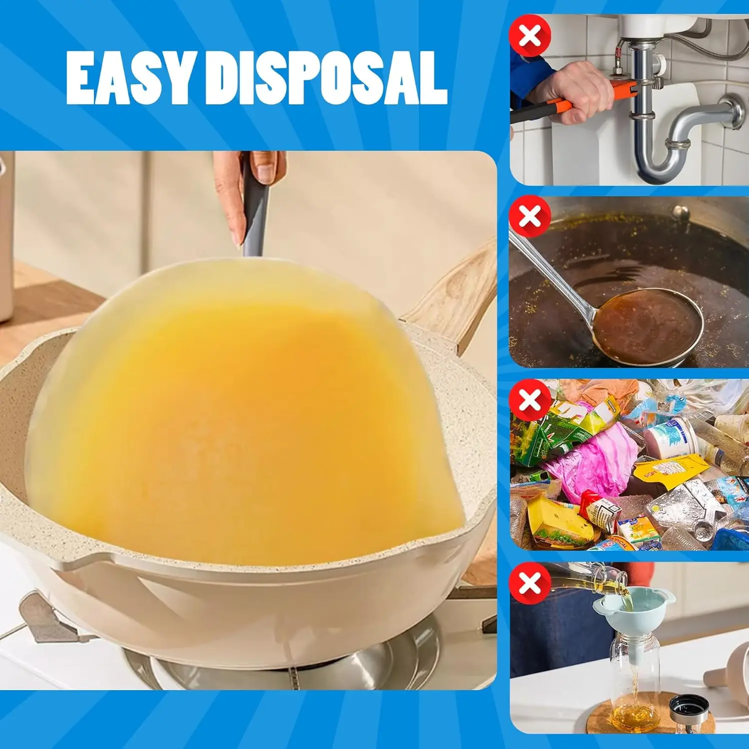 Natural Cooking Oil Solidifier Powder Grease & Fry Oil Hardener for Easy Disposal Vegetable Canola Oil Waste Solution Coagulant