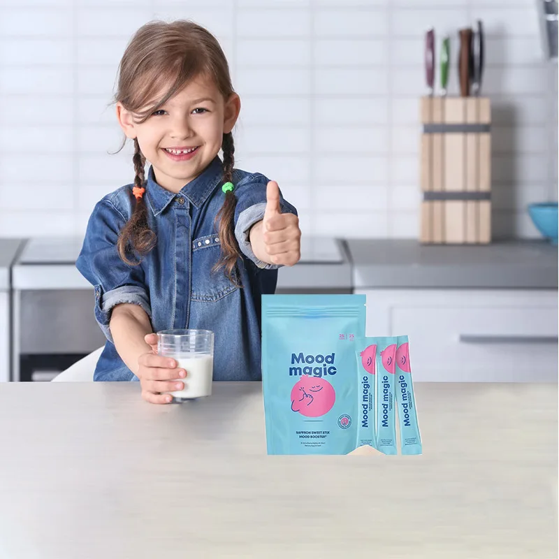 Mood Magic Pixie Sticks for Kids Sugar-Free Saffron & GABA Mood Balance Supplement 25 Sticks Candy Water Flavor