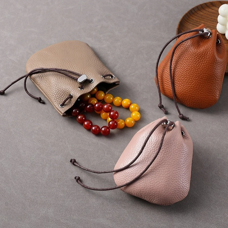 

Genuine Leather Drawstring Pouch Vintage Handmade Leather Coins Purse Jewelry Storage Bag Small Money Pocket for Women Men